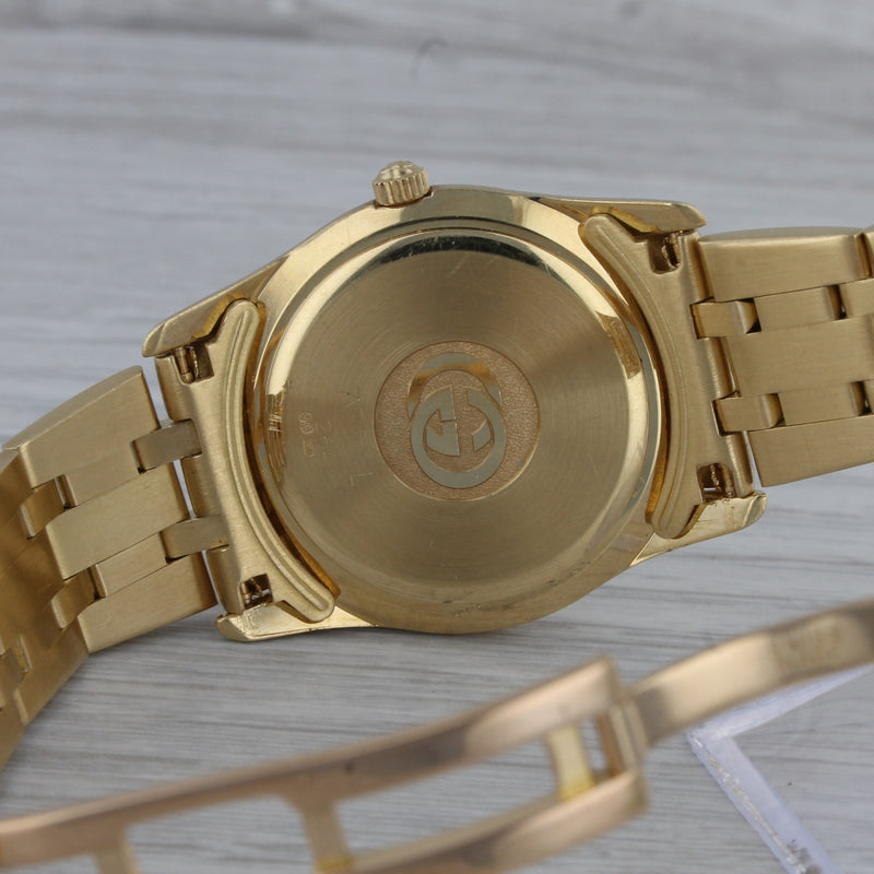 Light Slate Gray Gucci Solid 18k Yellow Gold 29mm Midsize Quartz Watch Diamond Dial & Bezel w Box