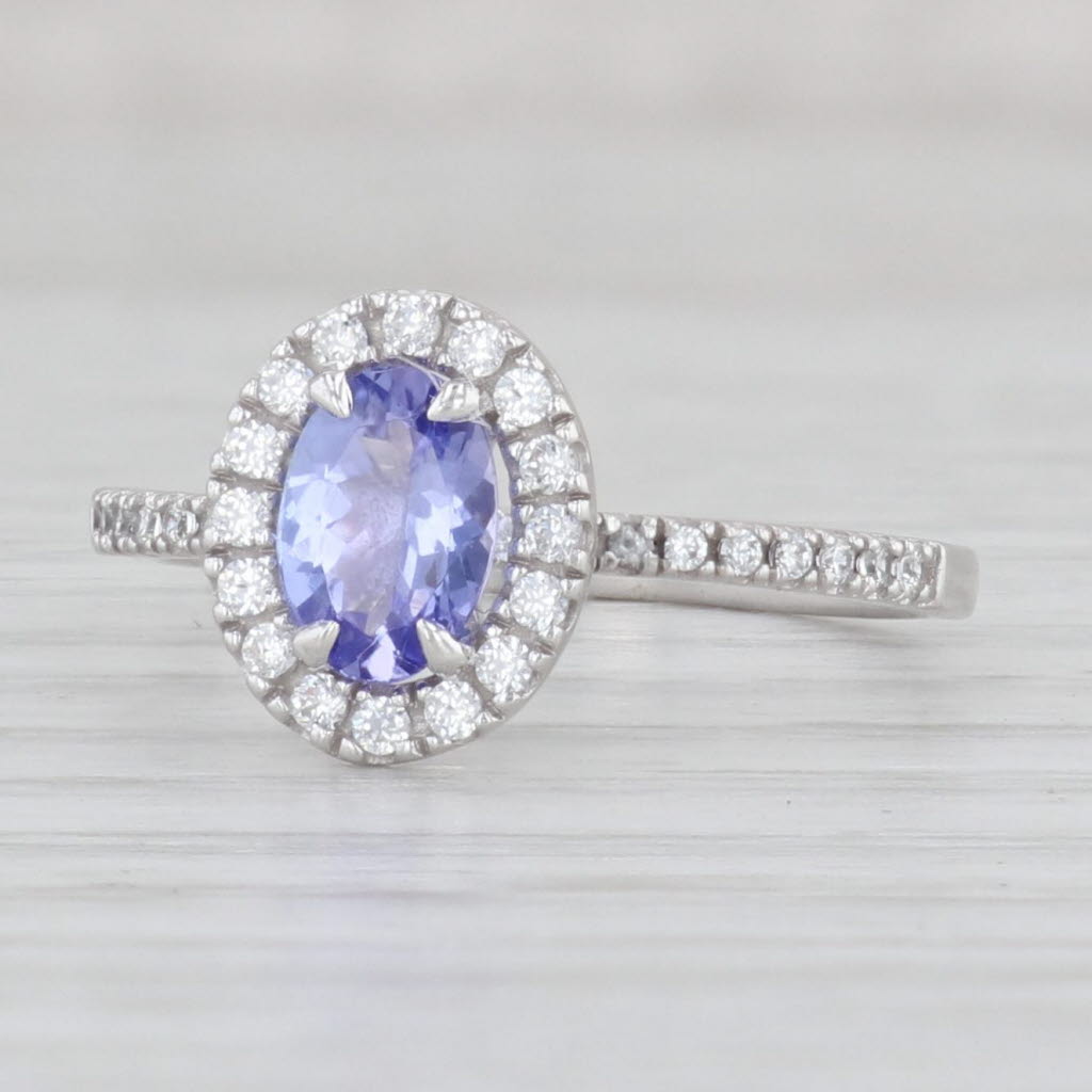 Light Gray 0.70ctw Oval Tanzanite Cubic Zirconia Halo Ring 10k White Gold Size 7