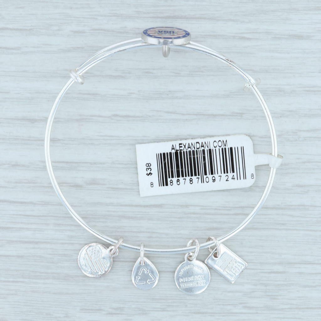 Light Gray New Alex and Ani Team USA Olympic Slider Bangle Charm Bracelet Shiny Silver