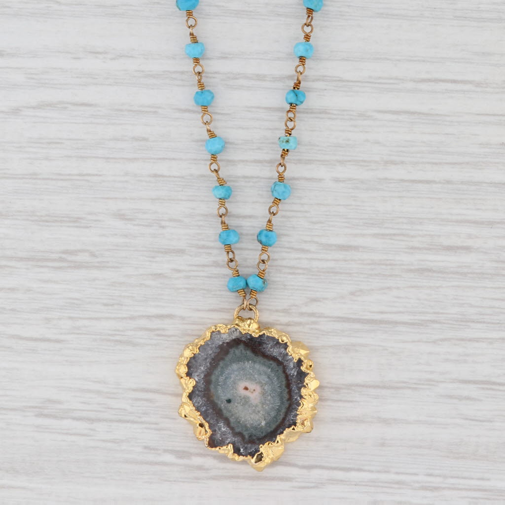 Light Gray New Nina Nguyen Agate Geode Turquoise Bead Necklace Sterling Gold Vermeil 18"