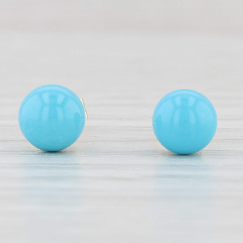 Light Gray Imitation Turquoise Howlite Bead Stud Earrings 14k Yellow Gold