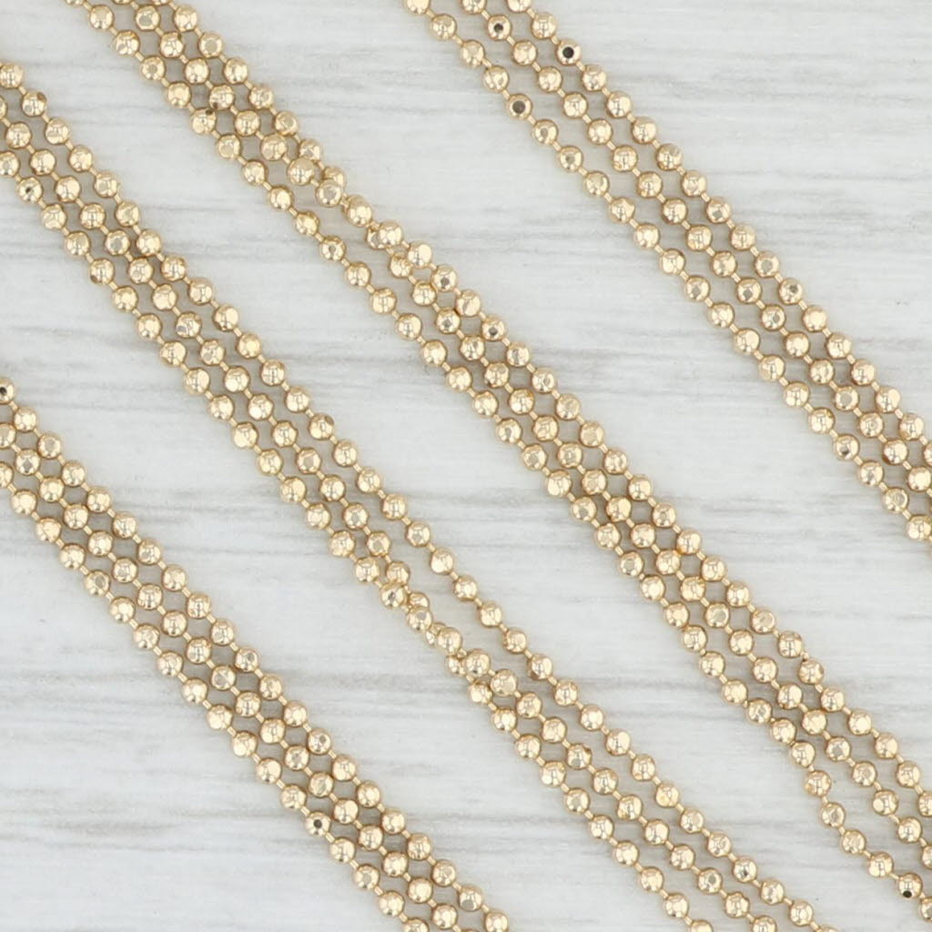 Light Gray 17" Bead Fringe Lariat Necklace 14k Yellow Gold 3-Strand Chain