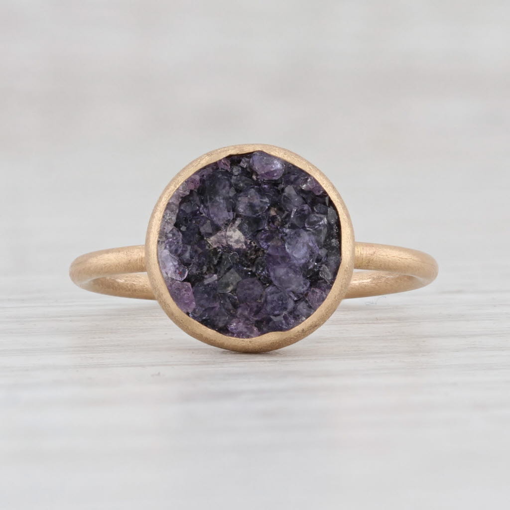 Light Gray New Nina Nguyen Amethyst Druzy Ring Brushed 18k Yellow Gold Size 7 Solitaire