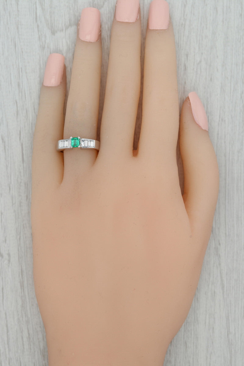 Tan 0.81ctw Jabel Emerald Diamond Engagement Ring 18k White Gold Size 6.5