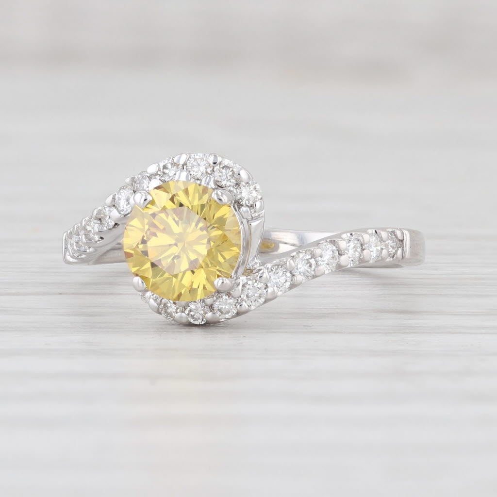 Light Gray New GIA 1.41ctw Yellow Diamond Ring 18k White Gold Size 6.75 Bypass Solitaire