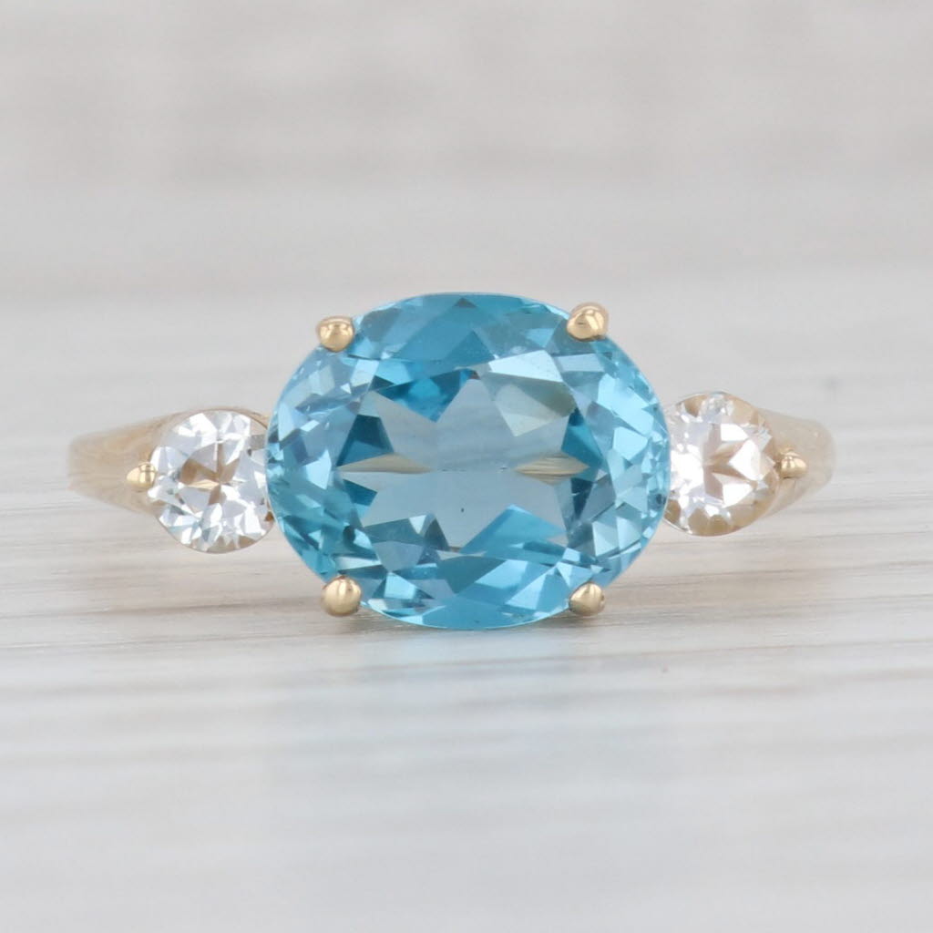 Light Gray 5.6ctw Blue Topaz White Topaz Ring 14k Yellow Gold Size 9.75 Oval Solitaire
