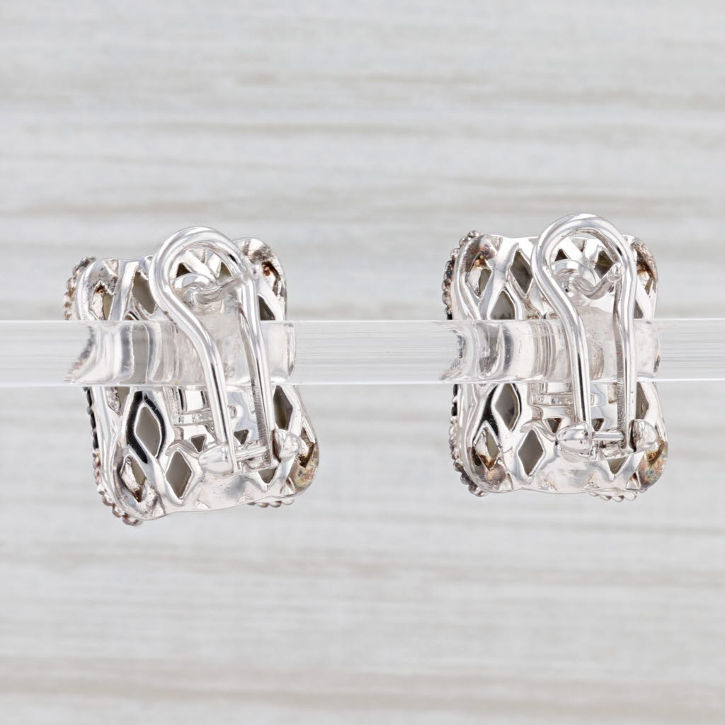 Light Gray New White Howlite Black CZ Earrings Sterling Silver Pierced Omega Backs