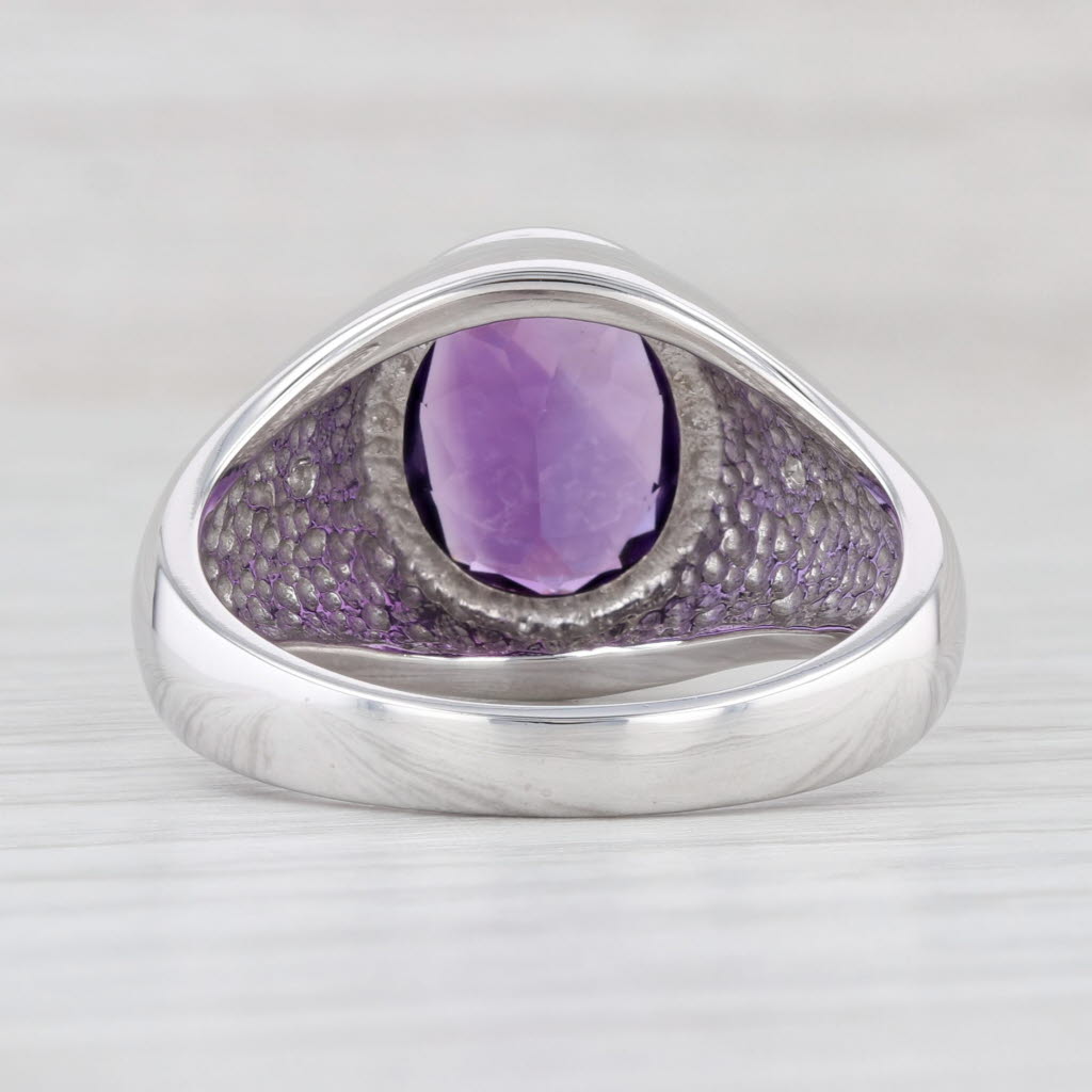 Light Gray 4.84ctw Oval Amethyst Diamond Ring 14k White Gold Size 12 Men's