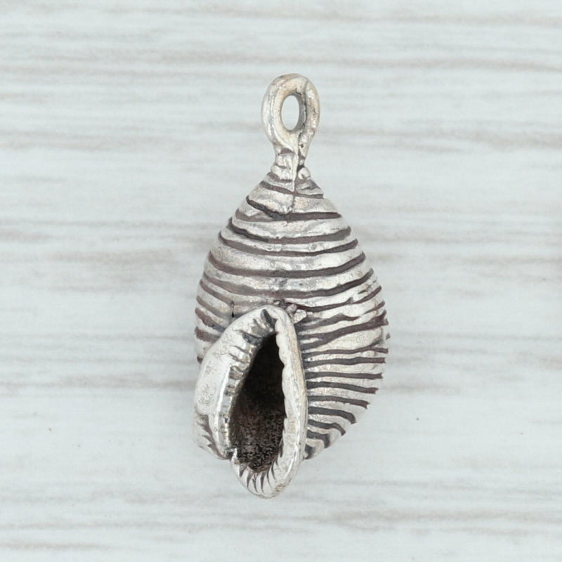 Light Gray Conch Shell Charm Sterling Silver 925 Nautical 3D Seashell