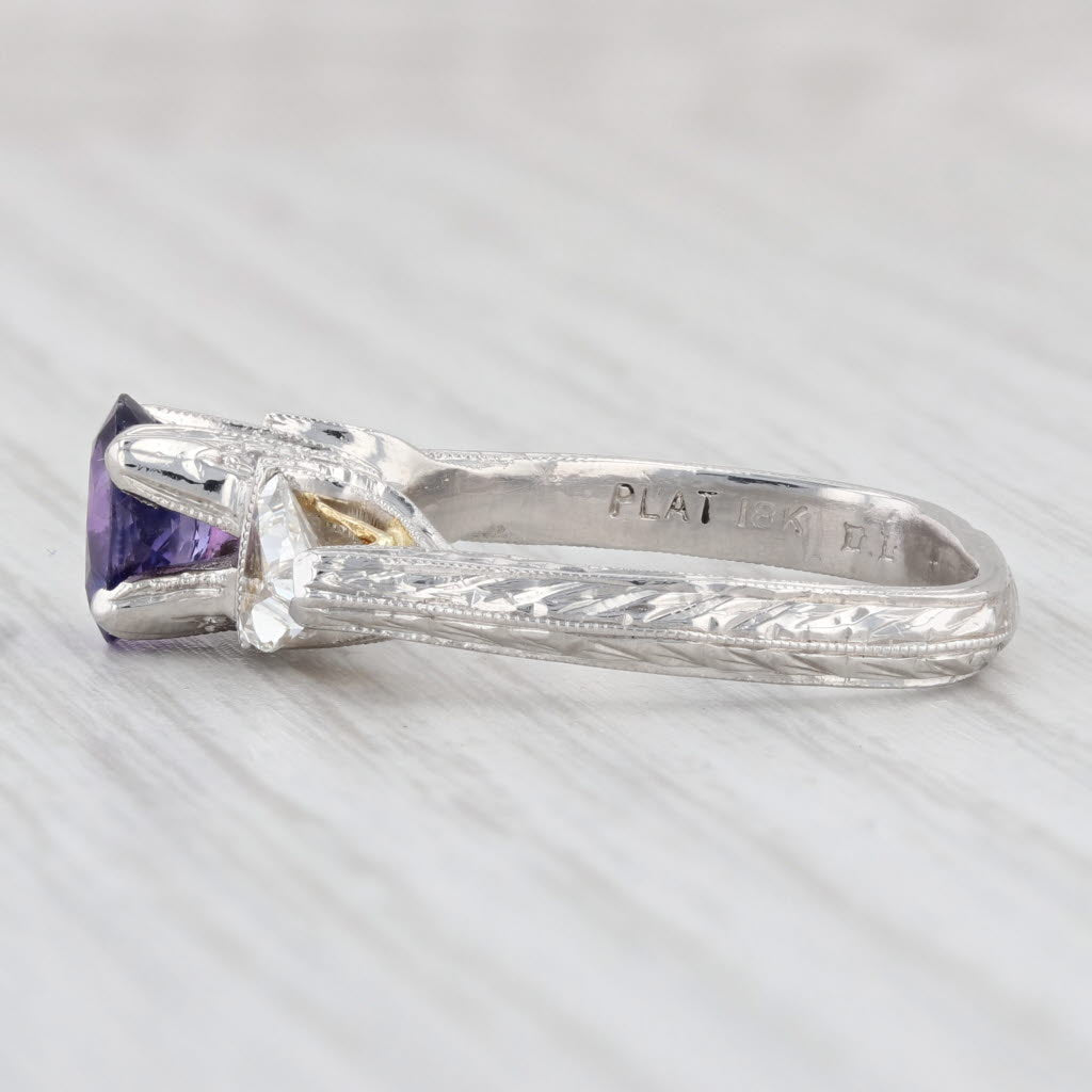 Light Gray Custom 1.97ctw Purple Sapphire Diamond Ring Platinum 18k Gold Sz 7.75 Engagement