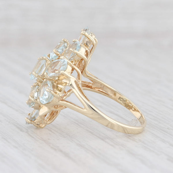 Light Gray 4.25ctw Aquamarine Cluster Ring 10k Yellow Gold Size 6.25 March Birthstone