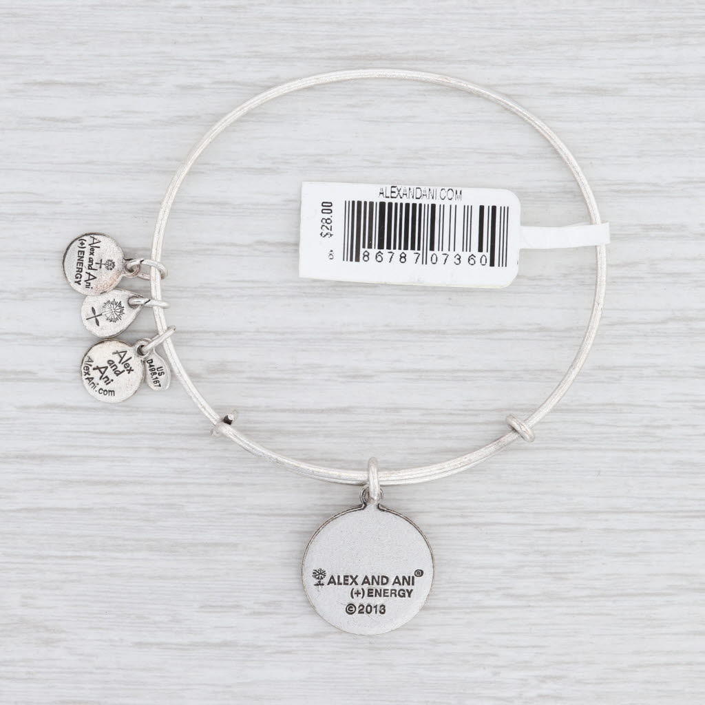 Light Gray New Alex and Ani Initial O Bangle Charm Bracelet Rafaelian Silver Expandable
