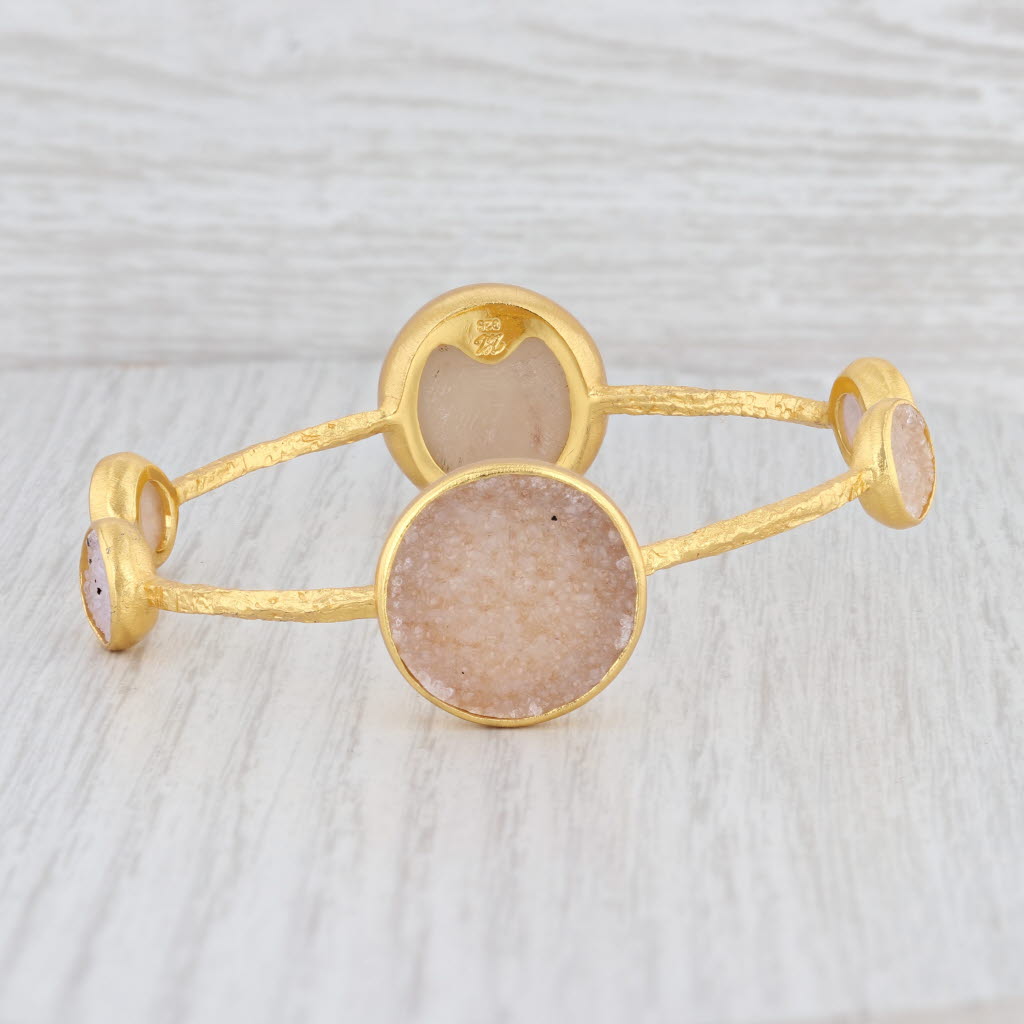Light Gray New Nina Nguyen Bangle Bracelet 8" Sand White Druzy Quartz Sterling 22k Vermeil