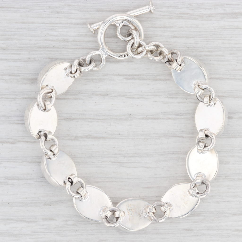 Light Gray New Black Resin Oval Link Bracelet Sterling Silver Toggle Clasp 6.5" 10mm