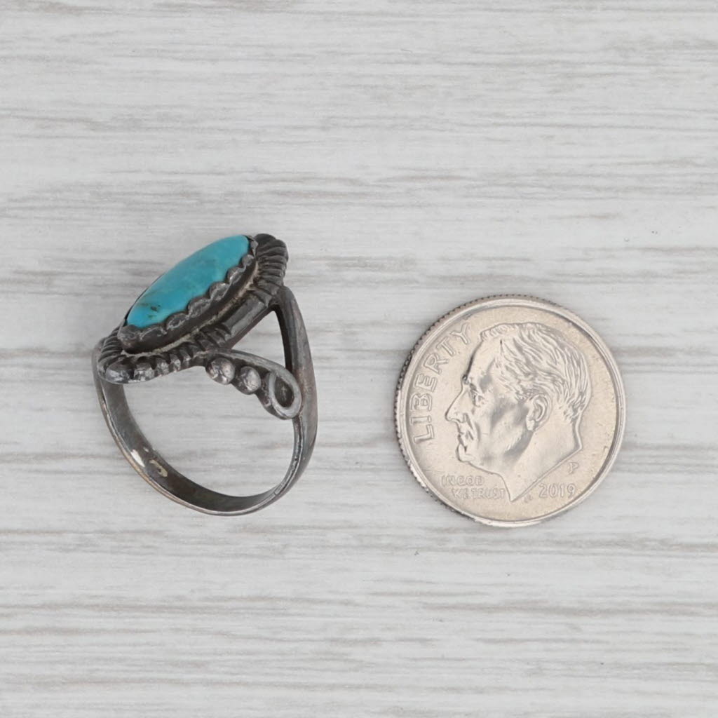 Light Gray Vintage Native American Turquoise Ring Sterling Silver Size 5 Bell Trading