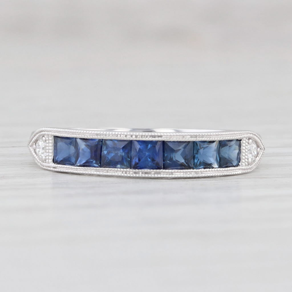 Light Gray New 0.81ctw Blue Sapphire Diamond Ring 14k White Gold Stackable Wedding Size 6.5