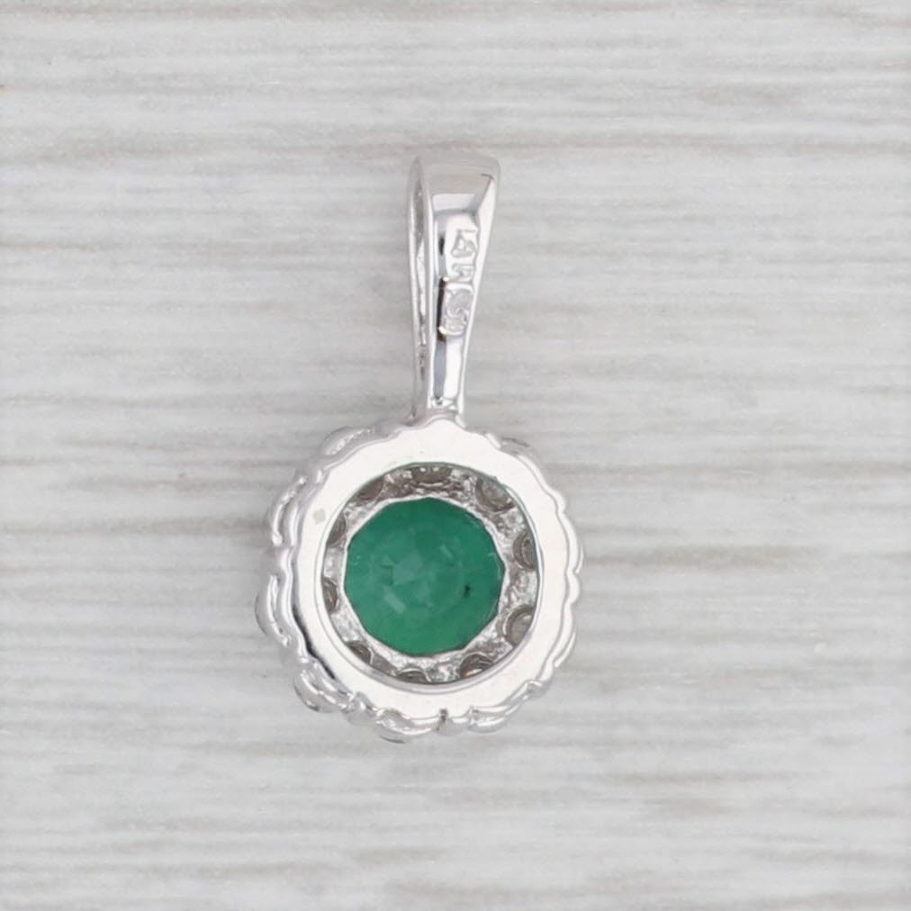 Light Gray 0.75ctw Emerald Diamond Halo Flower Pendant 14k White Gold May Birthstone
