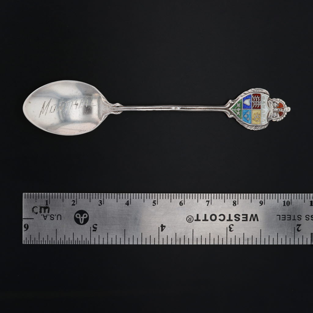 Black Vintage Montreal Canada Souvenir Spoon Sterling Silver Enamel Coat of Arms