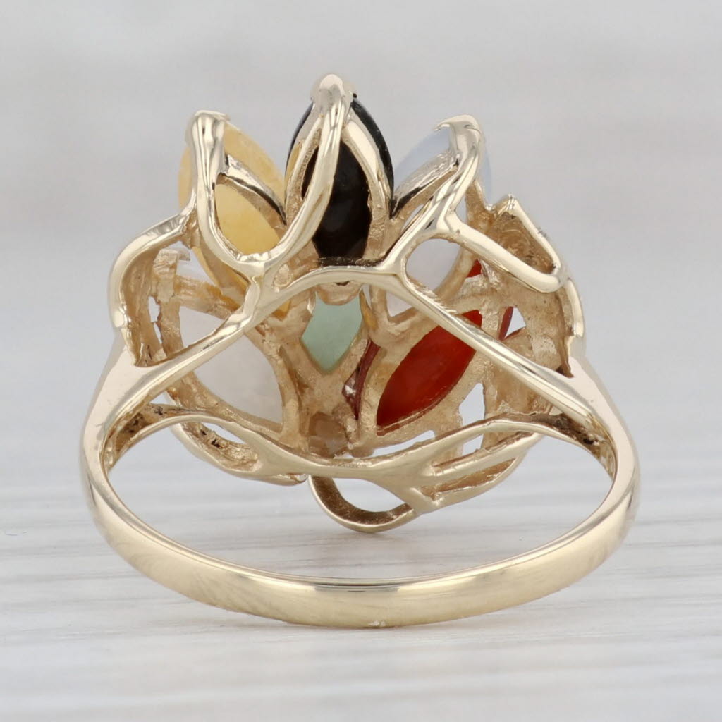 Gray Multi-Color Jadeite Jade Cluster Ring 14k Yellow Gold Size 6.75 Cocktail
