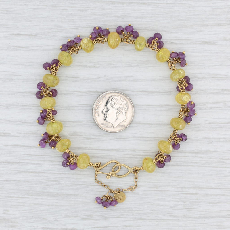 Light Gray Mallary Marks Yellow Purple Sapphire Bead Bracelet 22k 18k Yellow Gold 7"