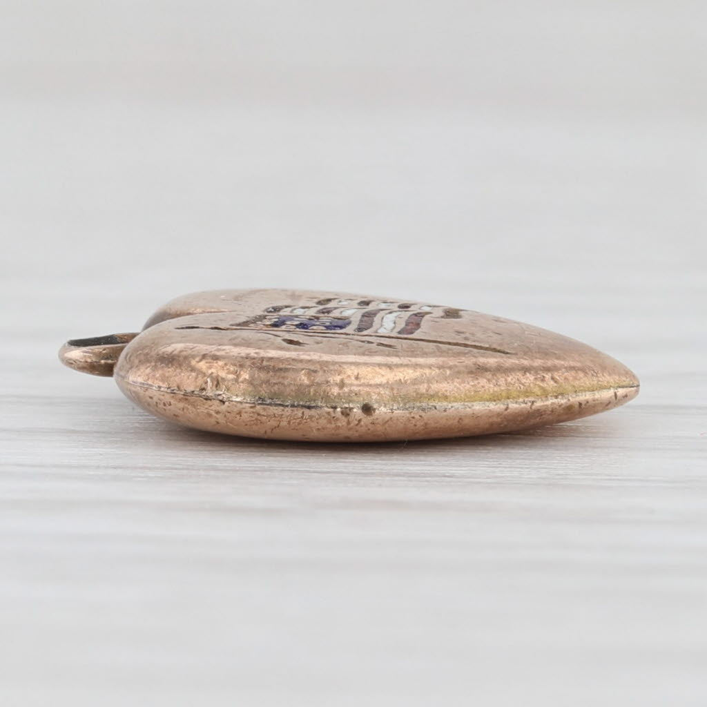 Light Gray Vintage American Flag Heart Pendant Charm 10k Yellow Gold Enamel AS IS