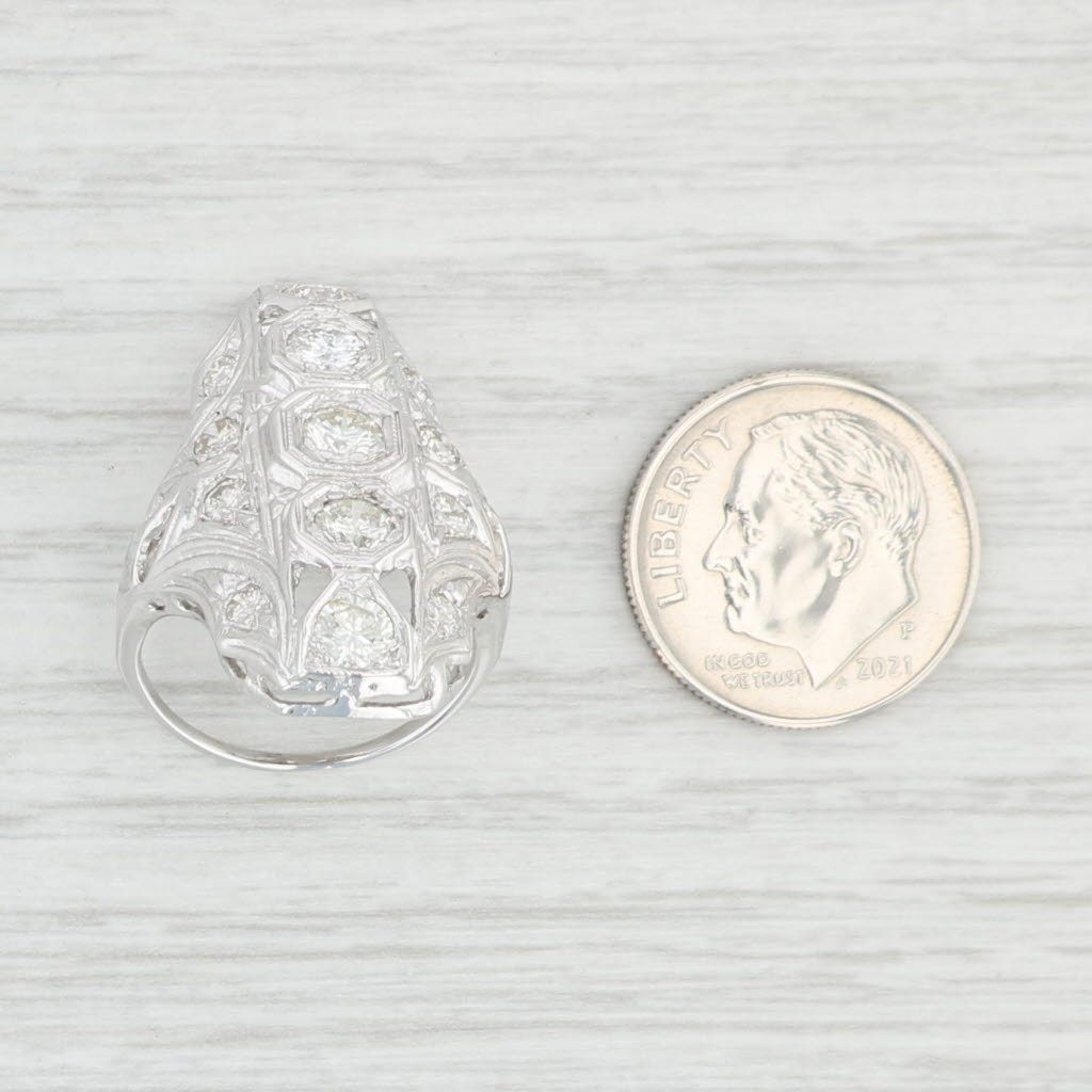 Light Gray Art Deco 1.34ctw Diamond Ring 14k White Gold Size 5 Vintage Cocktail