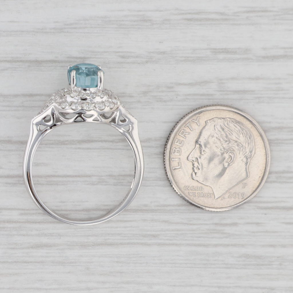 Light Gray New 2.97ctw Blue Zircon Diamond Halo Ring 14k White Gold Size 7 Engagement