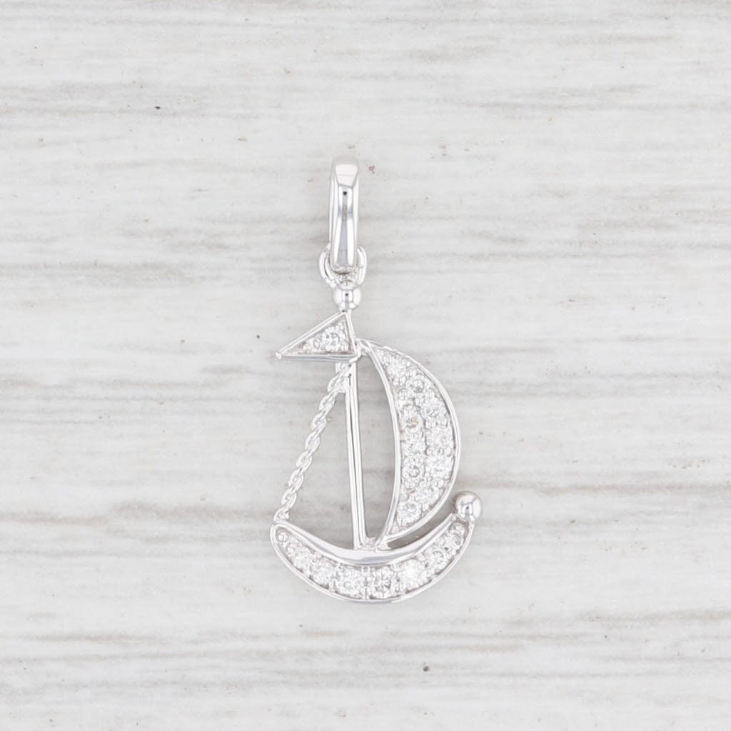 Light Gray New Diamond Sailboat Pendant 14k White Gold Nautical Charm
