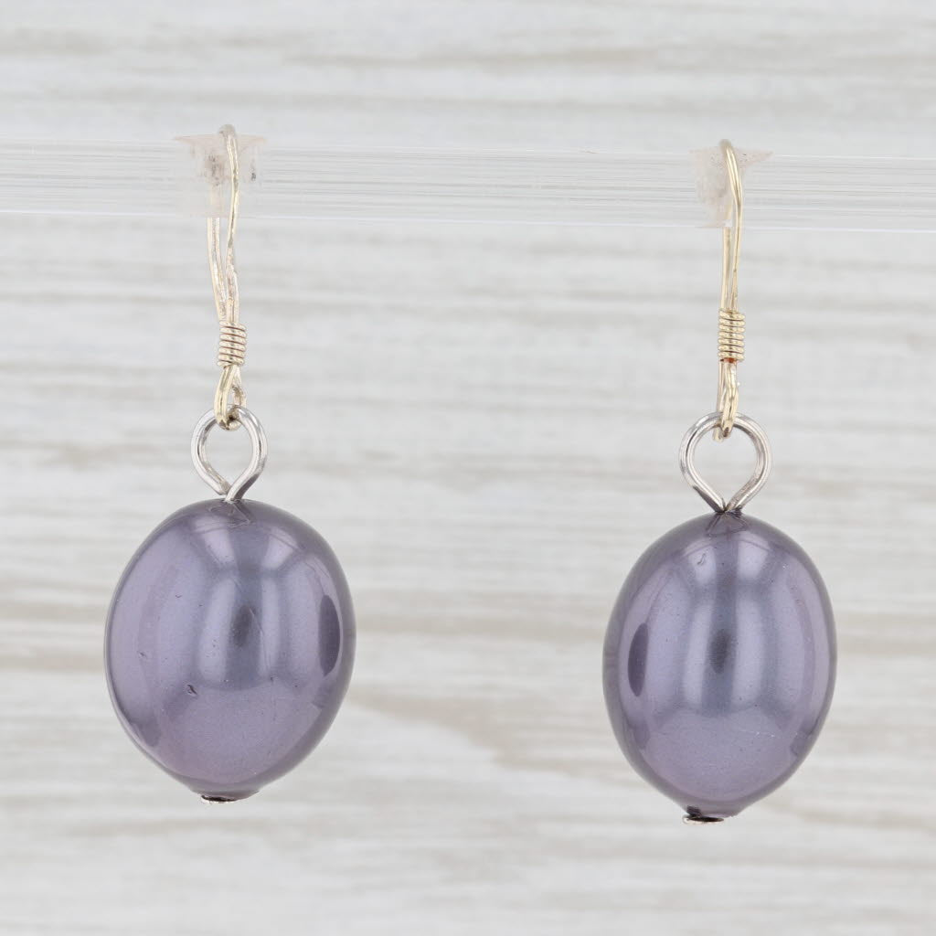 Light Gray Imitation Gray Pearl Drop Earrings Sterling Silver Pierced Hook Posts