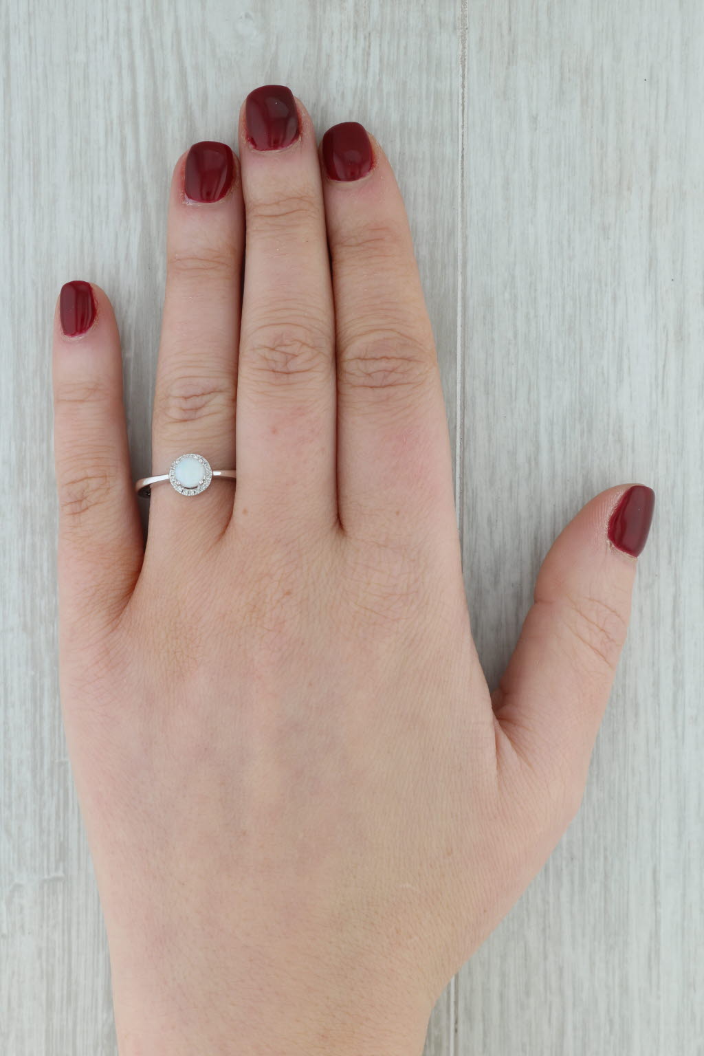 Dark Gray Opal Diamond Halo Ring 10k White Gold Round Engagement October Birthstone 7.25