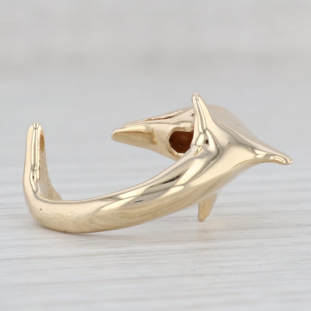 Light Gray Diamond Eyed Dolphin Cuff Ring 14k Yellow Gold Size 6 Adjustable Statement