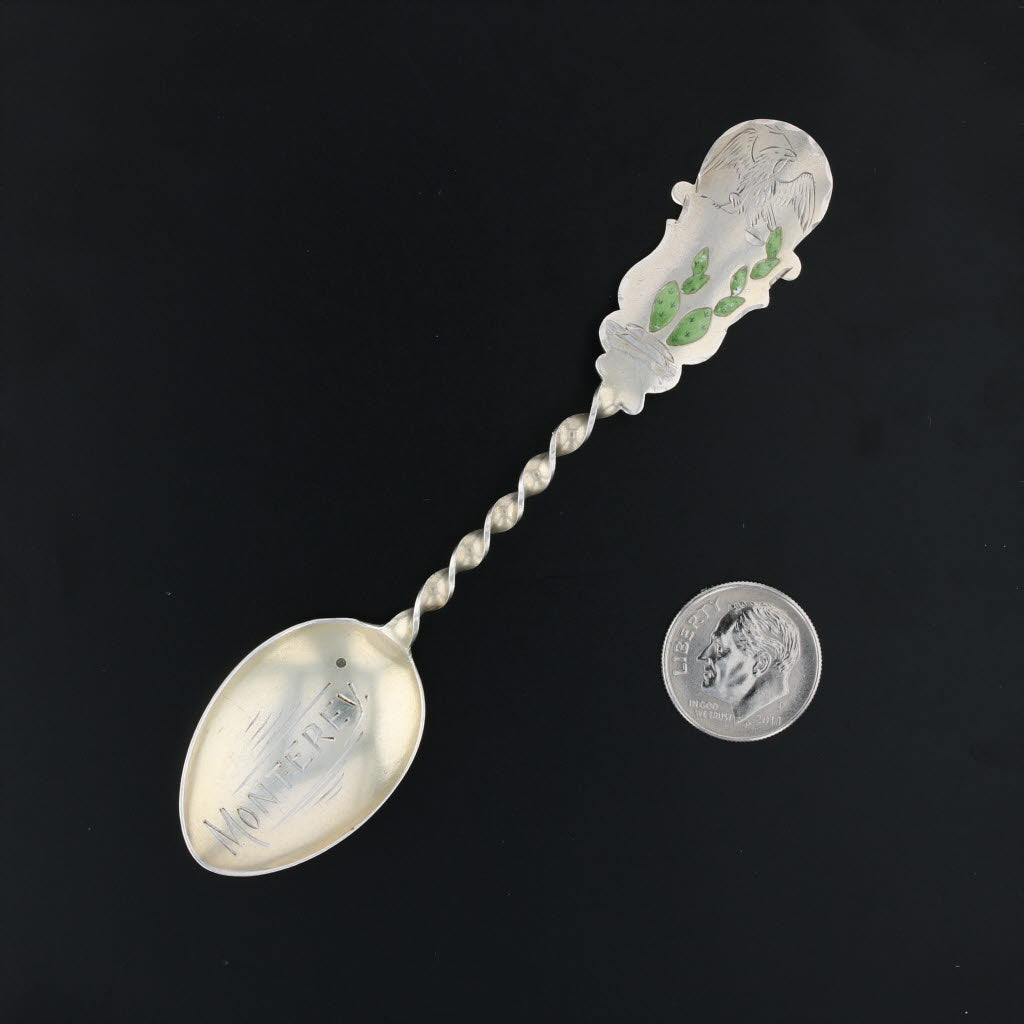 Black Monterey Souvenir Spoon Sterling Silver Eagle Cactus Vintage Keepsake