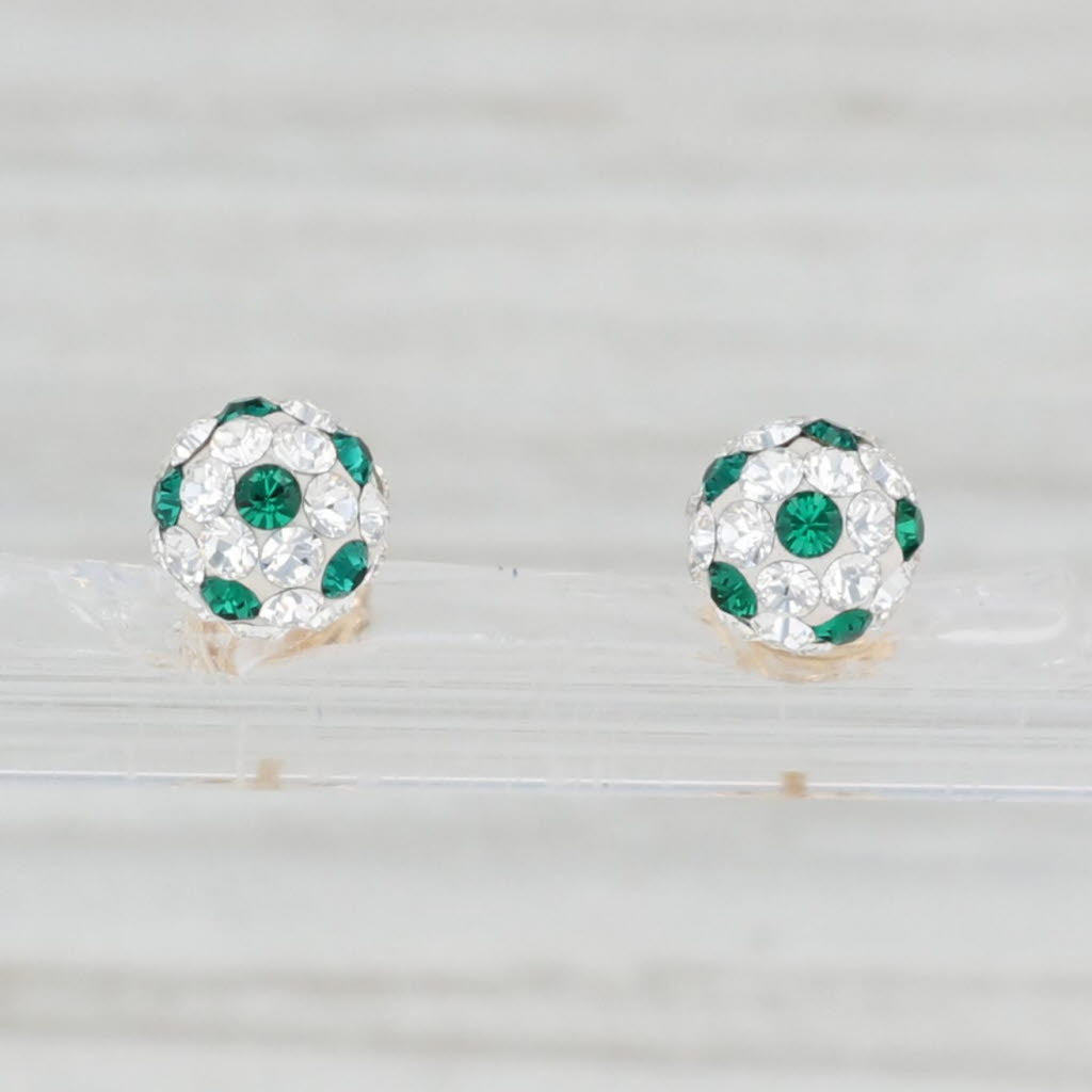 Light Gray White & Green Cubic Zirconia Bead Stud Earrings 14k Gold Pierced Studs