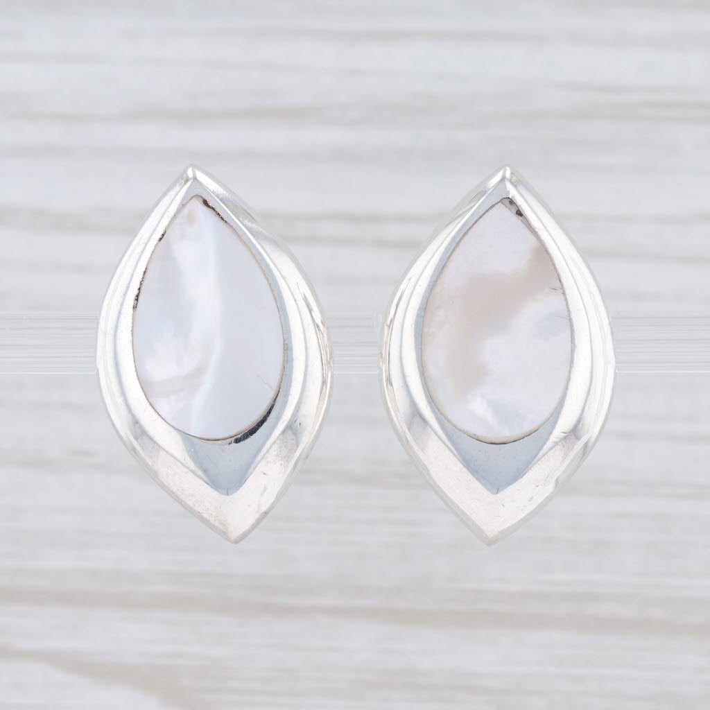Light Gray New Mother of Pearl Stud Drop Earrings Sterling Silver 925 Pierced