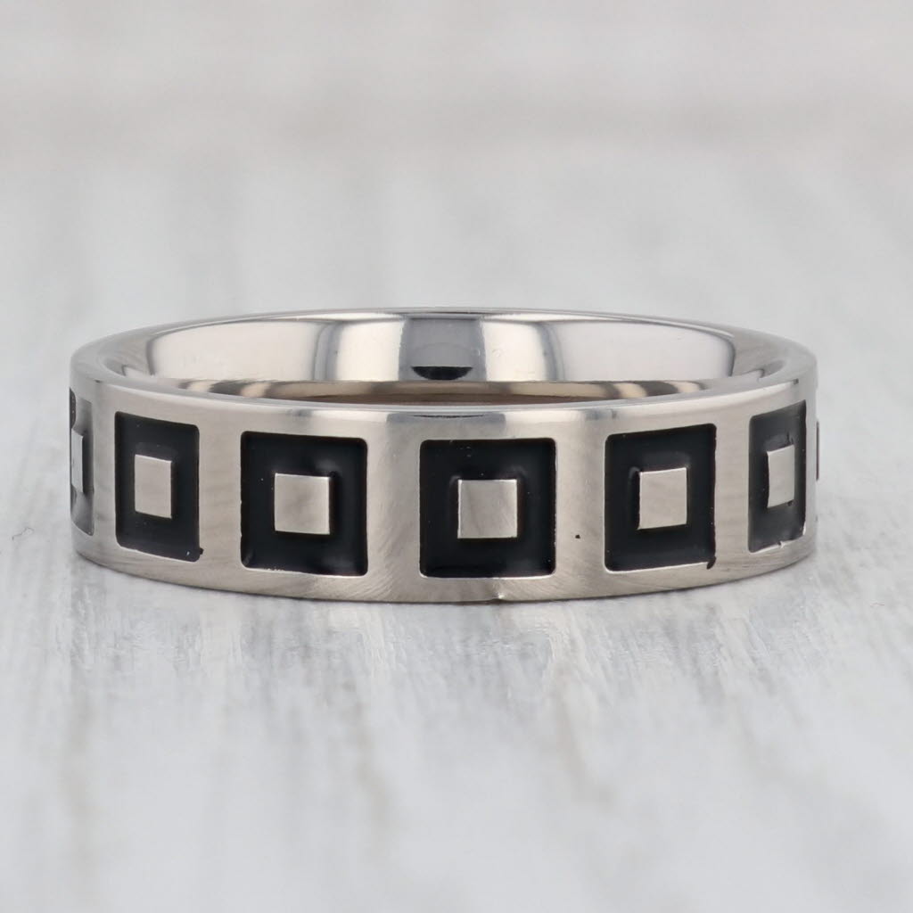 Gray New Men's Square Pattern Titanium Ring Size 10.25 Comfort Fit Wedding Band
