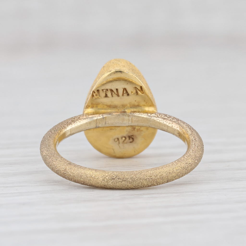 Light Gray New Nina Nguyen Black Druzy Geode Ring Sterling Silver 22k Gold Vermeil Size 7