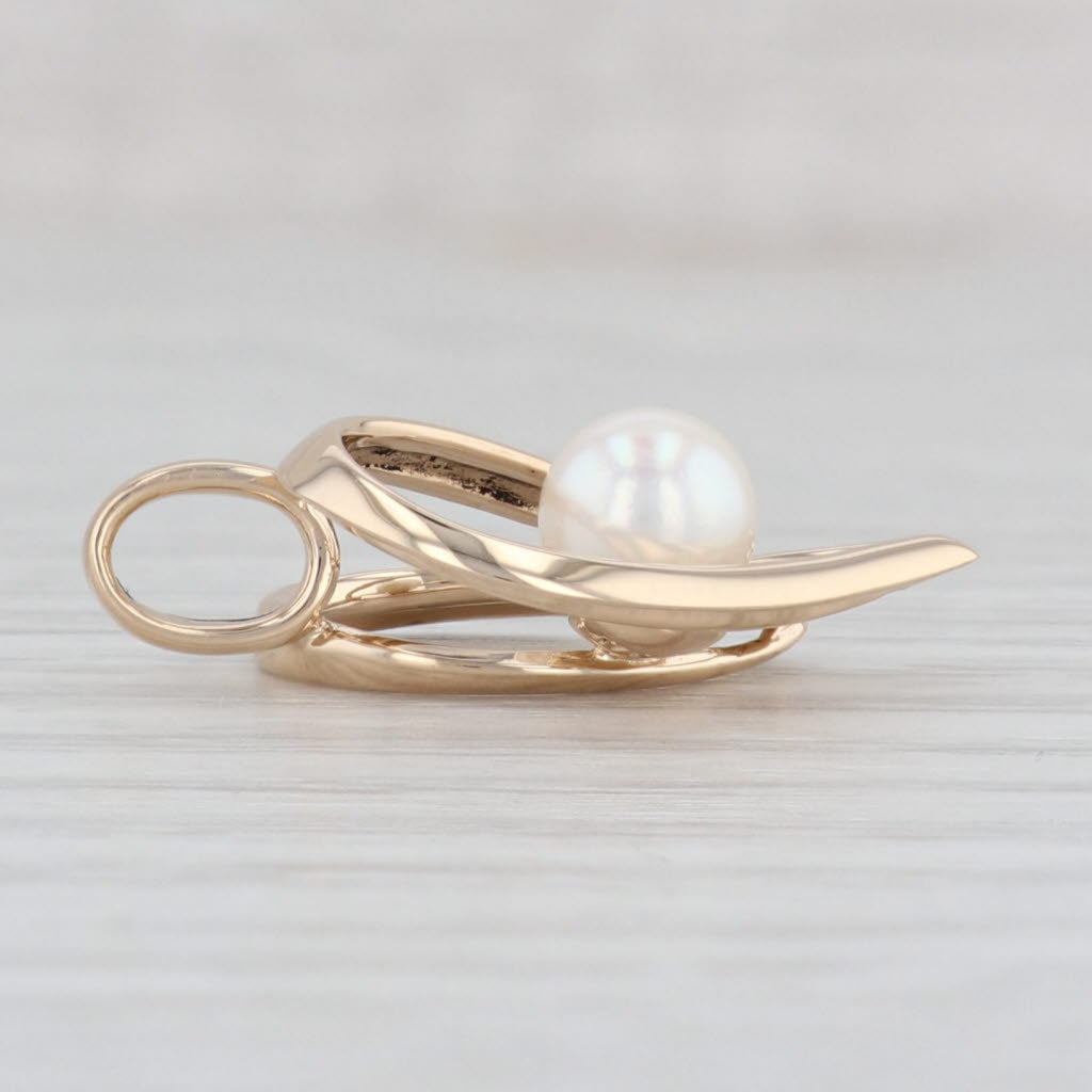 Light Gray Cultured Pearl Stylized Heart Pendant 14k Yellow Gold Statement