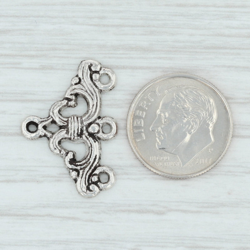 Light Gray Ornate Strand Connector Charm Sterling Silver 3Ring Chain End Jewelry Making