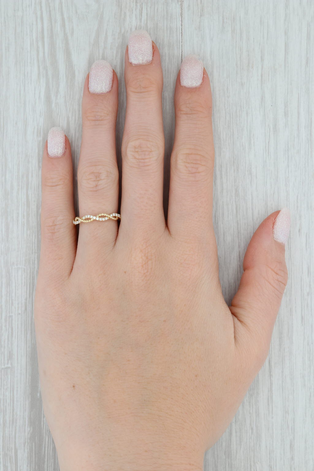 Gray New Diamond Woven Stackable Ring 14k Yellow Gold Size 6.5 Wedding Band