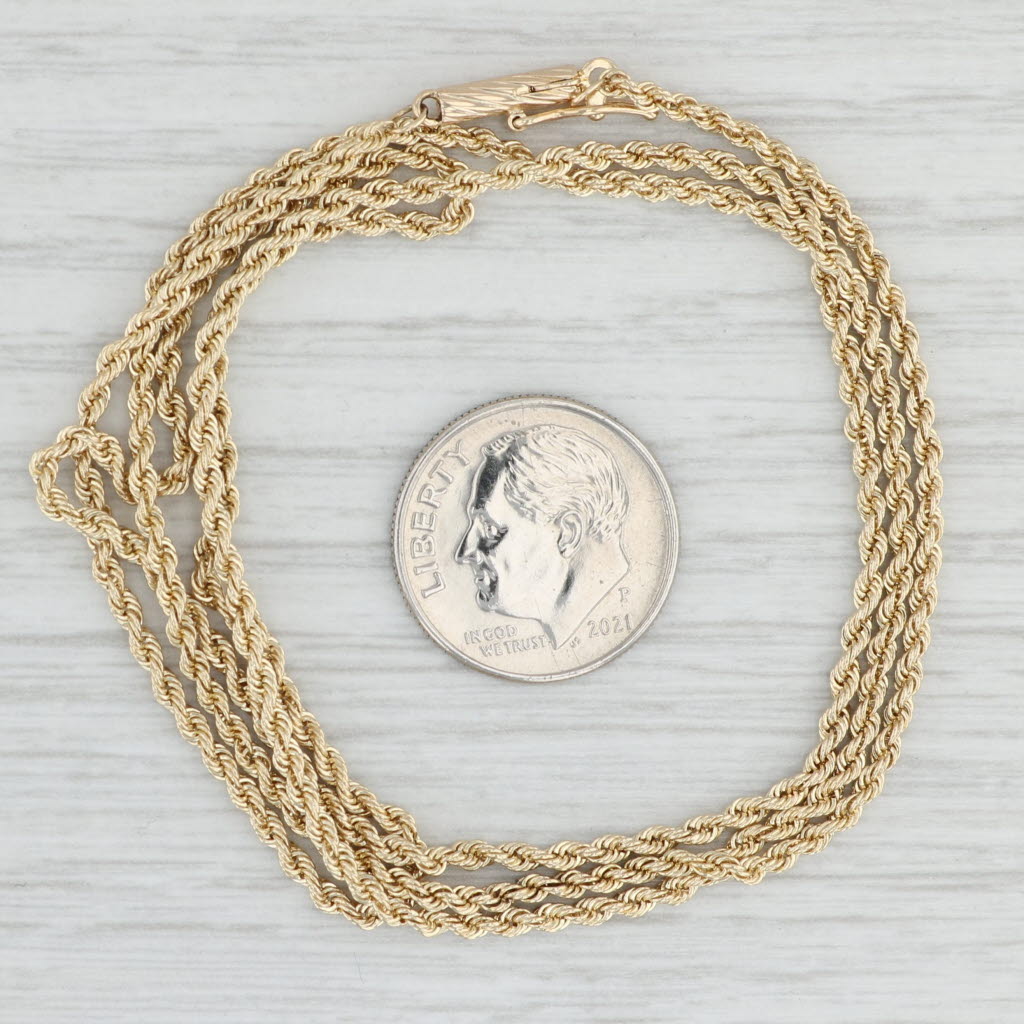 Light Gray 23.5" 1.8mm Long Rope Chain Necklace 14k Yellow Gold Tube Clasp