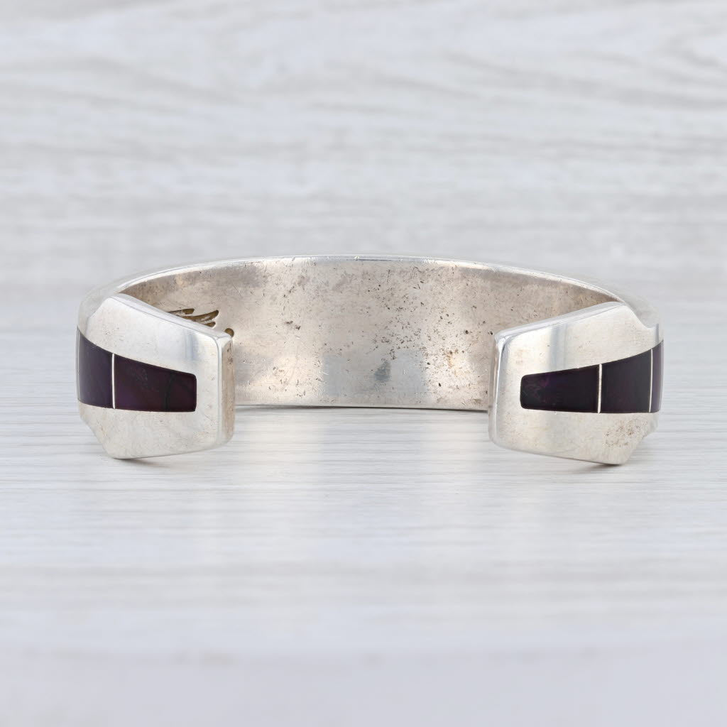 Light Gray Purple Sugilite Mosaic Cuff Bracelet Sterling Silver Navajo Native American