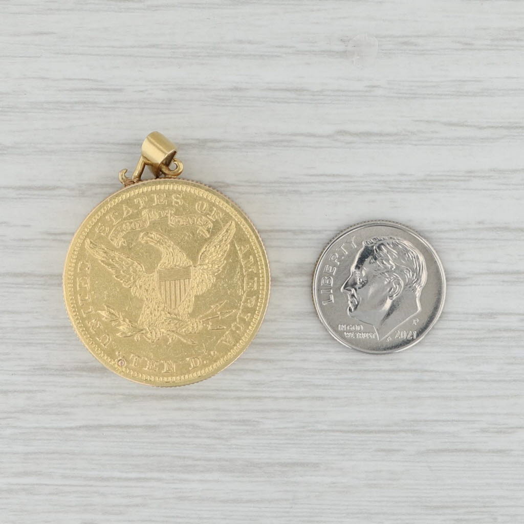 Gray Vintage Bueche Girod 1893 $10 US Gold Liberty Head Coin Hidden Watch Pendant
