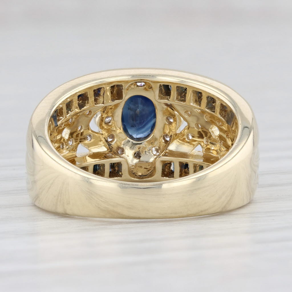 Light Gray 0.87ctw Oval Blue Sapphire Diamond Lattice Work Ring 14k Gold Size 6.5