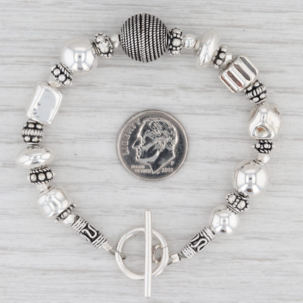 Light Gray New Bead Statement Bracelet Sterling Silver Wire Strand Toggle Clasp 6.75"