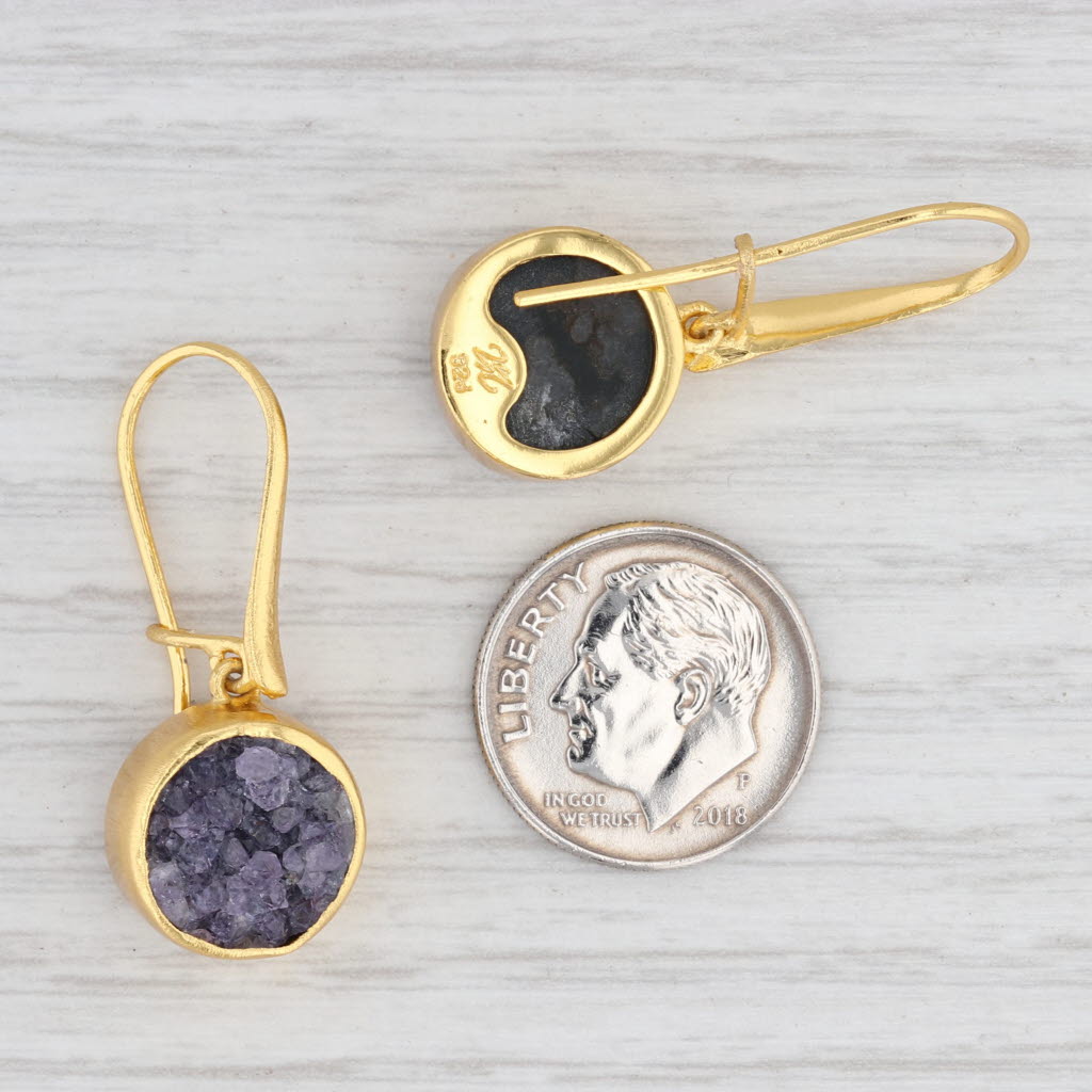Light Gray New Nina Nguyen Black Druzy Quartz Earrings 22k Gold Vermeil Sterling Silver