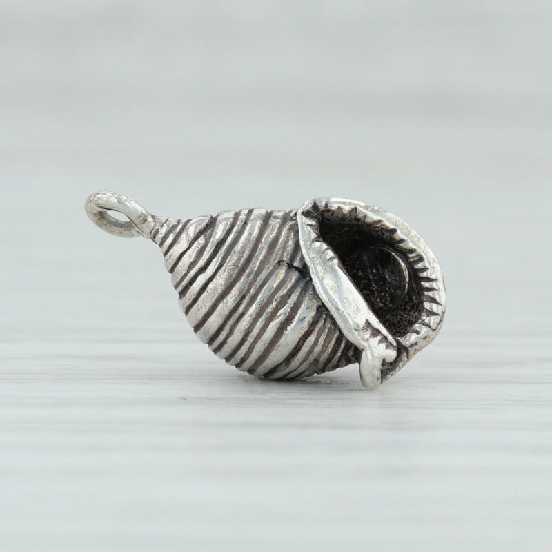 Light Gray Conch Shell Charm Sterling Silver 925 Nautical 3D Seashell