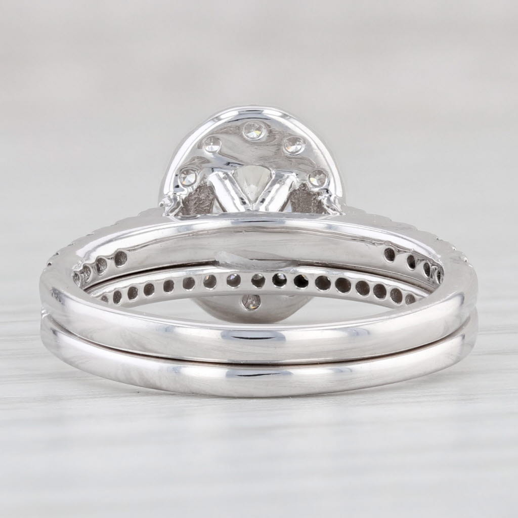Light Gray 1.55ctw G Oval Diamond Halo Engagement Ring Wedding Band Bridal Set 14k Gold