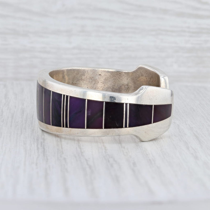 Light Gray Purple Sugilite Mosaic Cuff Bracelet Sterling Silver Navajo Native American