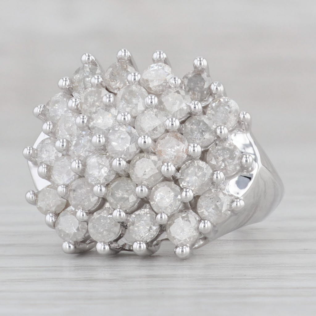Gray 3.25ctw Diamond Cluster Ring 10k 9k White Gold Size 5.25 Cocktail