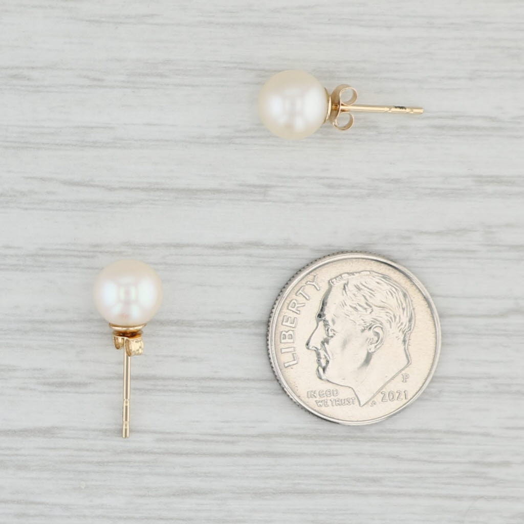 Light Gray Cultured Saltwater Pearl Stud Earrings 10k Yellow Gold Pierced Studs